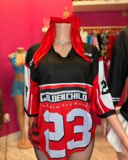 V Neck Loose Letter Print T Shirt YUEM-600601