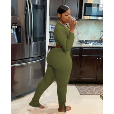 Long Sleeve Solid Color Two Piece Pants Set QXTF-8112