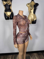 Fashion Leopard Print Skinny Short Suit YUEM-600602