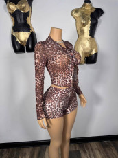 Fashion Leopard Print Skinny Short Suit YUEM-600602