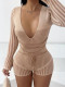 Pre Order: About 7 work days shipping V Neck Stripe Knits Color Block Skinny Romper YUEM-600622
