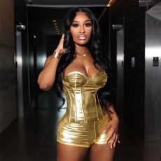 Sexy Zipper Tube Tops And Shorts 2 Piece Set GPBY-15138
