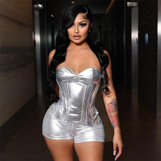Sexy Zipper Tube Tops And Shorts 2 Piece Set GPBY-15138