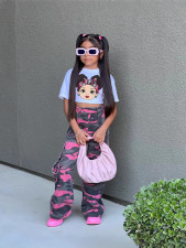 Kids Girl Print T Shirt And Camouflage Pants Suit GYMF-137
