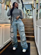 Fashion Multi Pockets Straight Jeans SH-S391298