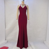 Solid Color Sexy Tie Up Maxi Dress GPBY-14795
