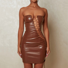 Sexy Tube Top PU Bandage Dress GPBY-13712