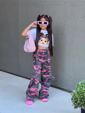 Kids Girl Print T Shirt And Camouflage Pants Suit GYMF-137