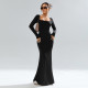 Square Neck Long Sleeve Knits Maxi Dress GYSQ-CDDI0150