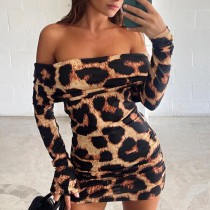 Print Pleated One Shoudler Mini Dress GPBY-15671