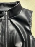Sexy Backless Sleeveless Zipper PU Vest GPBY-16354
