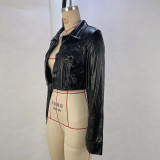 Long Sleeve Cardigan Leather Coat GPBY-14524
