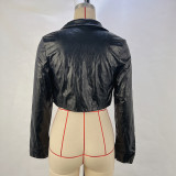 Long Sleeve Cardigan Leather Coat GPBY-14524