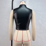 Sexy Backless Sleeveless Zipper PU Vest GPBY-16354