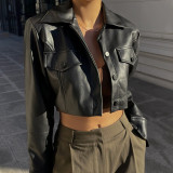 Long Sleeve Cardigan Leather Coat GPBY-14524