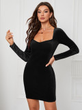 Velour Solid Color Bodycon Dress GYSQ-CDDI0840