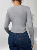 Sexy V Neck Pleated Flare Sleeve T Shirt GYSQ-ZTDI1470