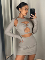 Hollow Out Long Sleeve Mini Dress GYSQ-ZDDJ0990