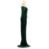 Long Sleeve Off Shoulder Split Maxi Dress AIL-303