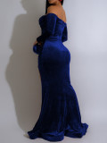 Long Sleeve Off Shoulder Split Maxi Dress AIL-303