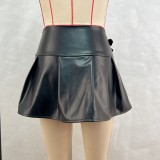 PU Leather Pleated Mini Skirt GPBY-16561