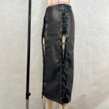 Solid Color Split Tie Up Long Skirt GPBY-16556