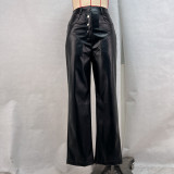 High Waist PU Leather Patchwork Pants GPBY-15822