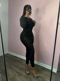 Print Long Sleeve Backless Skinny Jumpsuit GCNF-0226