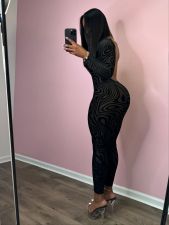Print Long Sleeve Backless Skinny Jumpsuit GCNF-0226