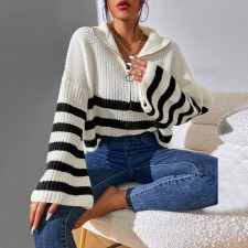 Stripe Contrast Color Print Sweater GDAM-1023