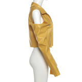 Solid Color Lapel Loose PU Leather Coat XEF-K24C57679