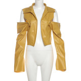 Solid Color Lapel Loose PU Leather Coat XEF-K24C57679