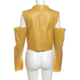 Solid Color Lapel Loose PU Leather Coat XEF-K24C57679