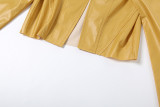 Solid Color Lapel Loose PU Leather Coat XEF-K24C57679