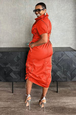Plus Size Multi-pockets Drawstring Midi Dress NY-3320