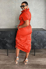 Plus Size Multi-pockets Drawstring Midi Dress NY-3320