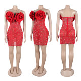 Plus Size Hot Drill Pearl Deep V Mini Dress NY-3339