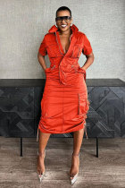 Plus Size Multi-pockets Drawstring Midi Dress NY-3320