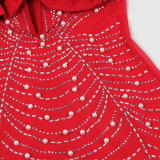 Plus Size Hot Drill Pearl Deep V Mini Dress NY-3339