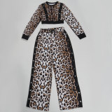Plus Size Leopard Print Long Sleeve Pants Suit NY-10958