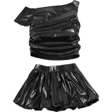 PU Leather Off Shoulder Skirt Suit YUEM-900901
