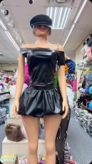 PU Leather Off Shoulder Skirt Suit YUEM-900901