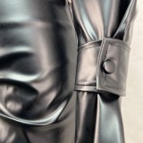 PU Leather Pleated Split Skirt Suit GPBY-232