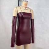 Sexy Wrap Chest PU Leather Mini Dress GPBY-243