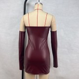 Sexy Wrap Chest PU Leather Mini Dress GPBY-243