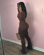 Long Sleeve Zipper Flare Pants 2 Piece Set MEM-88618