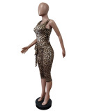 Leopard Print Sleeveless Tie UP 2 Piece Pant Set MEM-88617