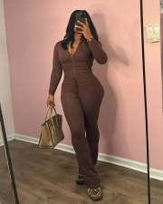 Long Sleeve Zipper Flare Pants 2 Piece Set MEM-88618