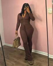 Long Sleeve Zipper Flare Pants 2 Piece Set MEM-88618