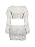 Solid Color Knits Crop Tops And Skirt Suit YWXS-XS-XSL44900